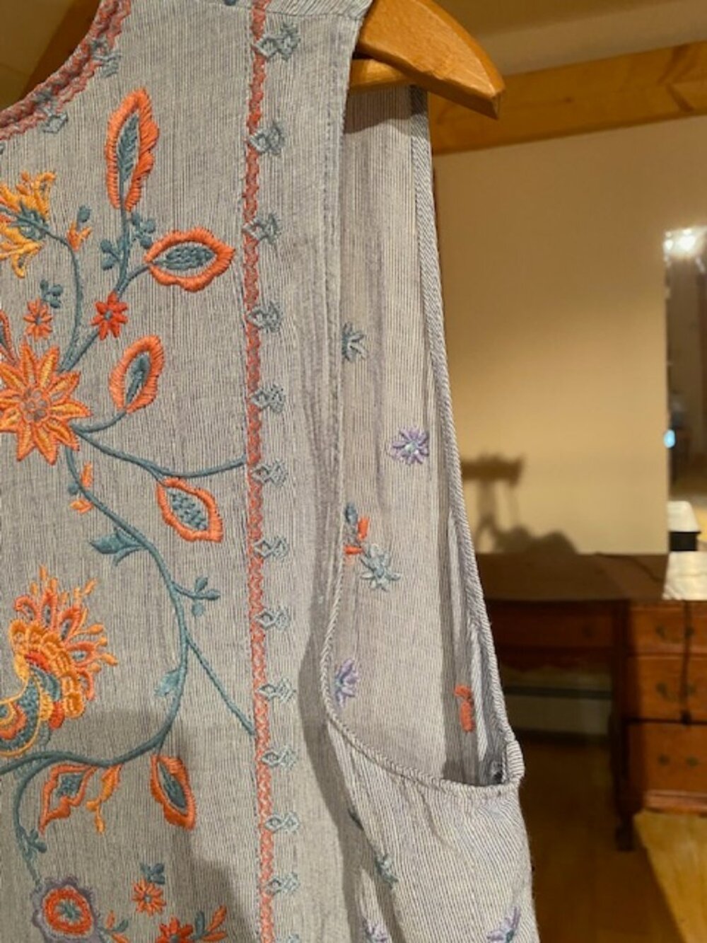 Johnny Was Workshop SZ L Sleeveless Womens Embroidered Boho Tank Dress with slip - Picture 7 of 12